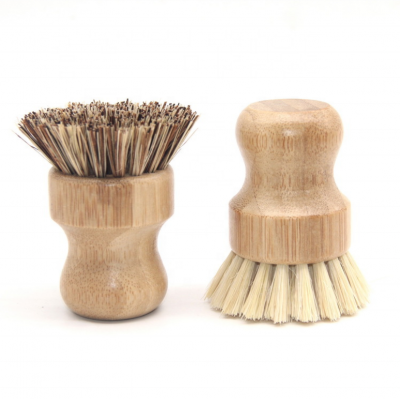 palm fibre coir bamboo handle brush round